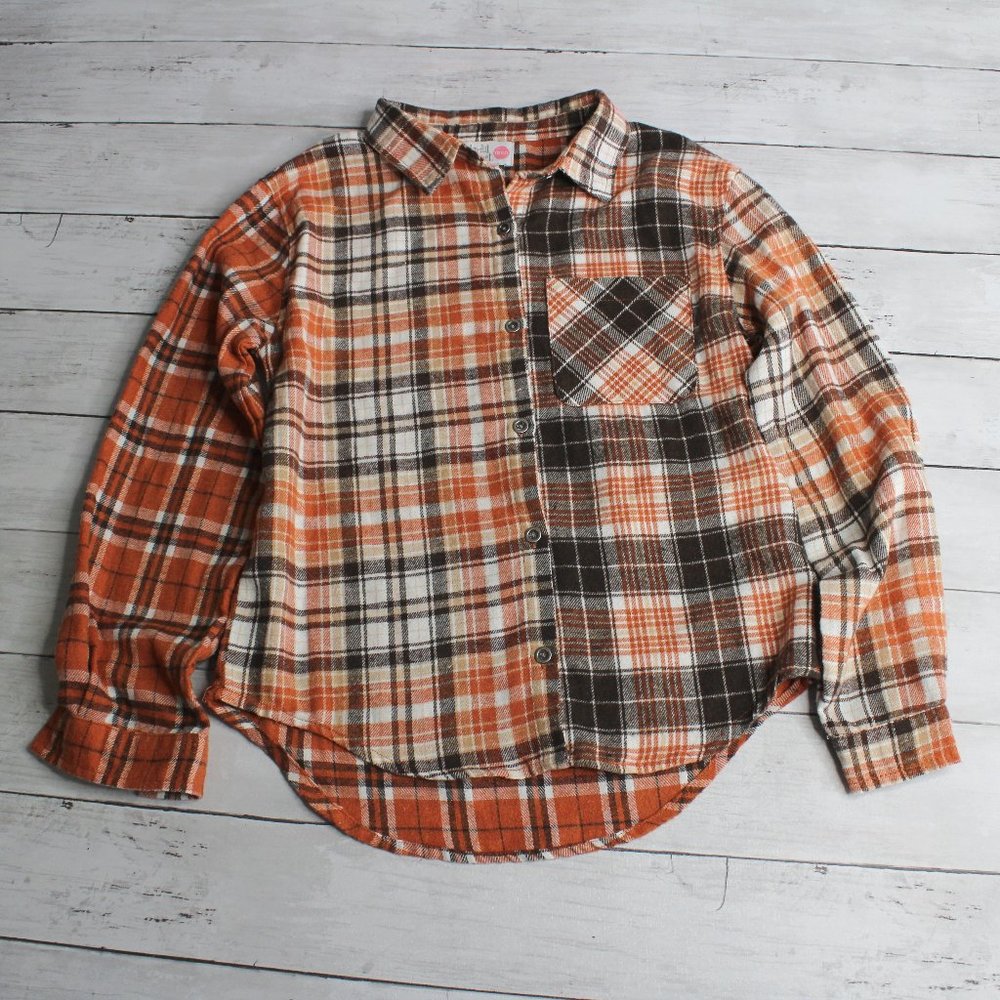 Colorful Planet Girl's Plaid Flannel Shirt Size M 10 12 Button Long Sleeve